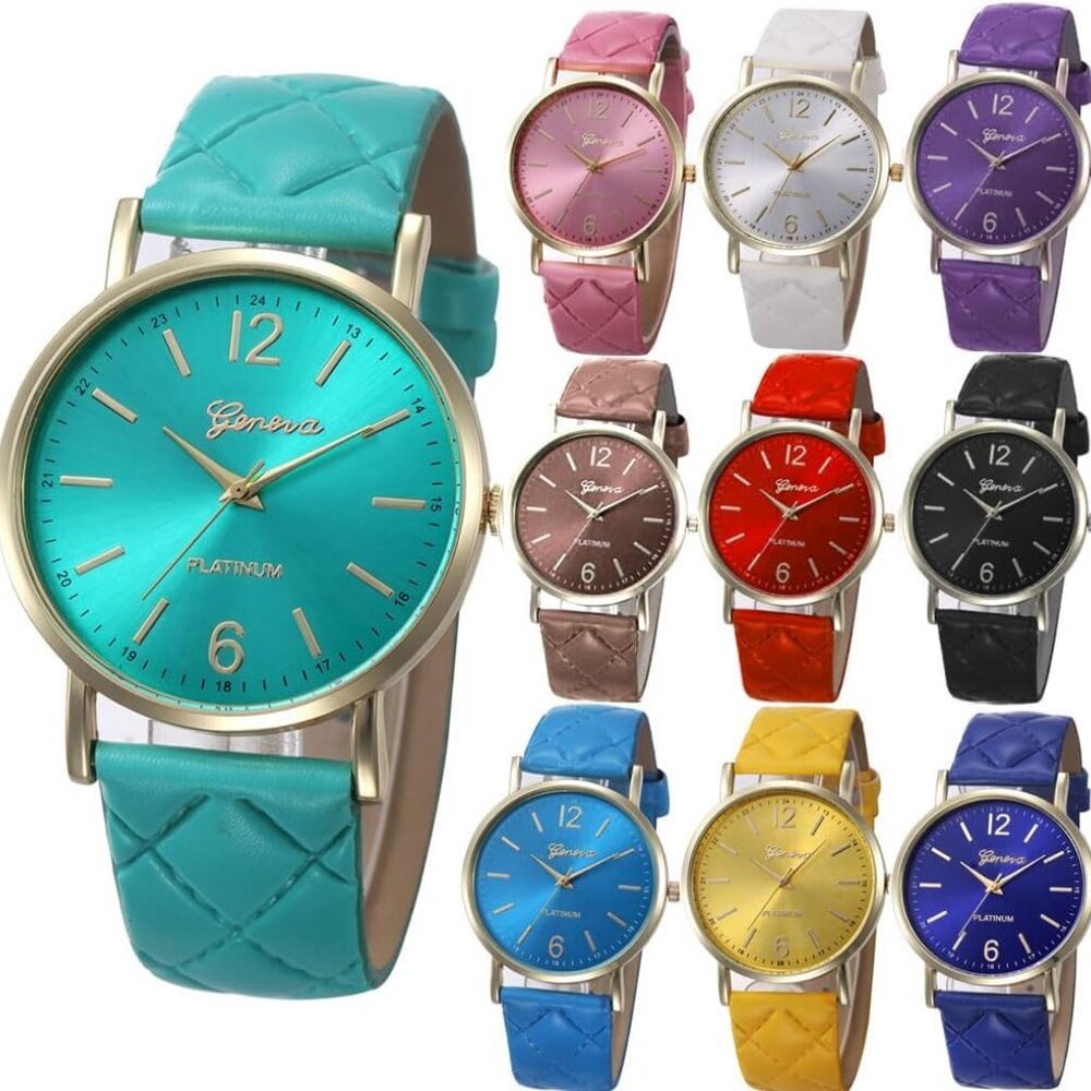 10 Pack Women Men Unisex Platinum Watches Roman Leather Band Analog Quartz Wrist